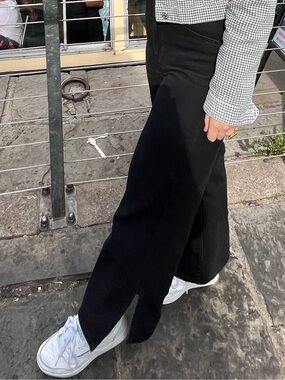 SEVEN SEVEN Colombian Brand Black High-Waist Wide-Leg Jeans with Side Slit